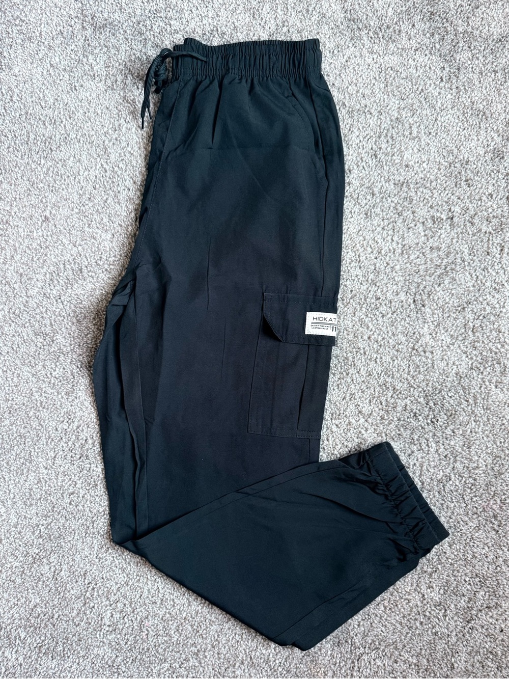 Black Cargo Jogger Pants with Elastic Ankles